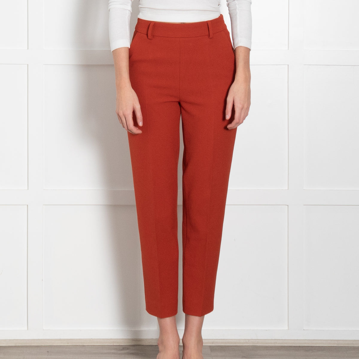 The Fold Rust Textured Fabric Straight Leg Trousers