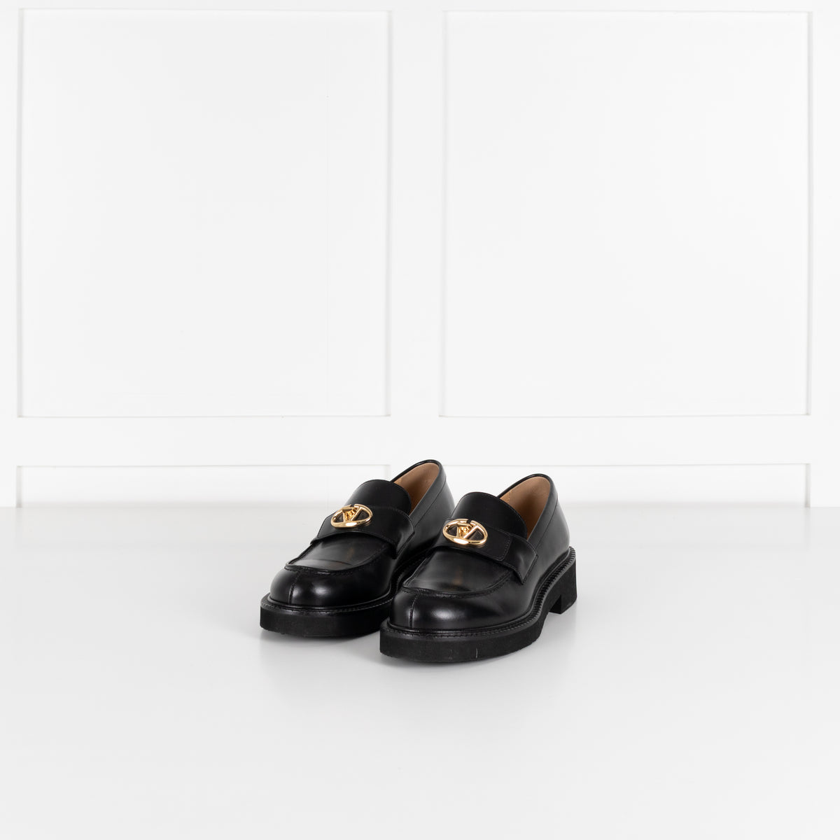 Valentino Black Leather V Logo Locker Loafers