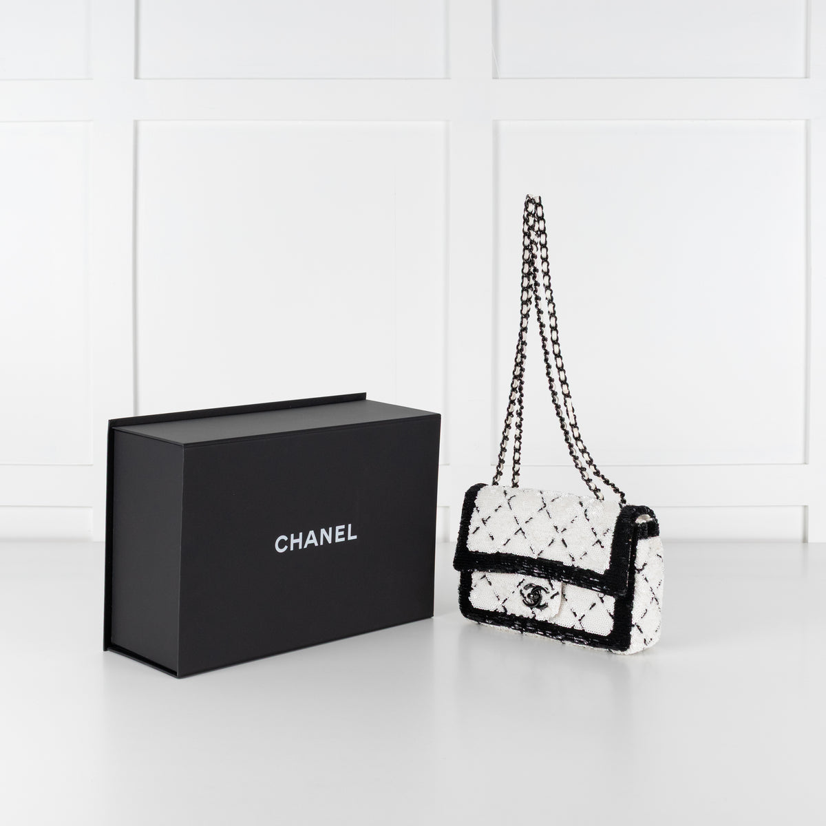 Chanel SS 2024 Sequin Classic Flap Bag in Black & White