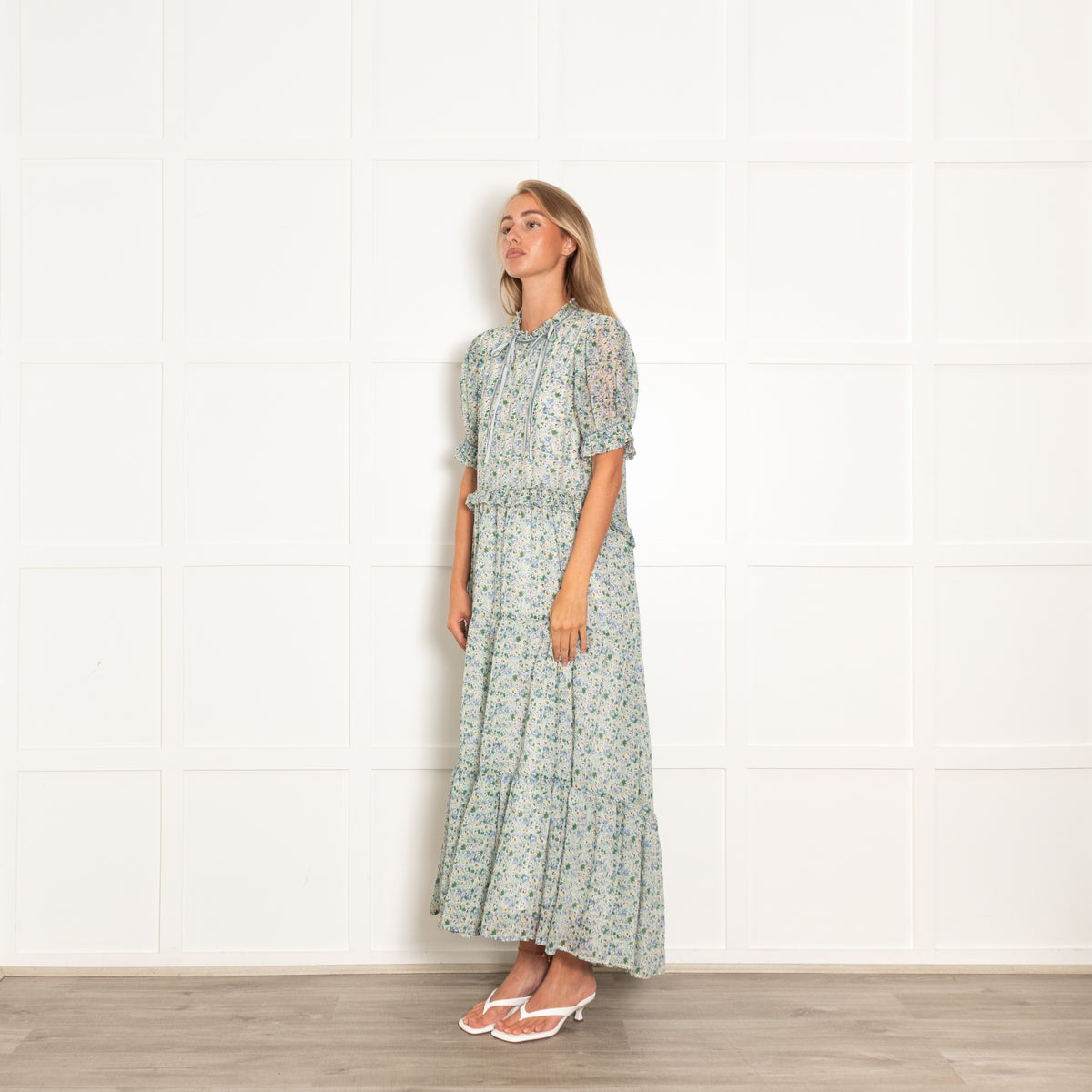 Sister Jane Green Micro Floral Tiered Frill Maxi Dress