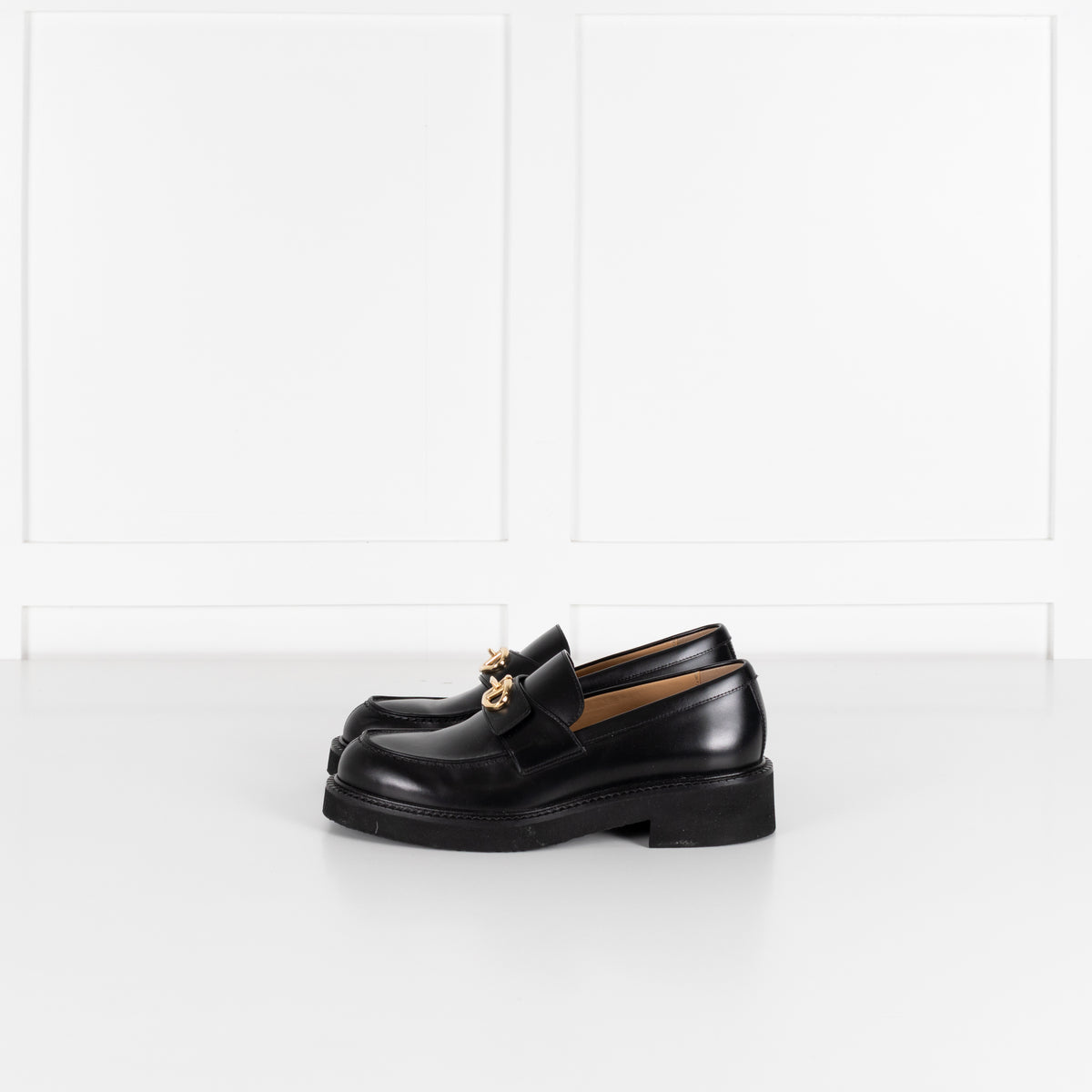 Valentino Black Leather V Logo Locker Loafers
