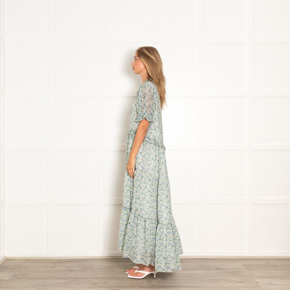 Sister Jane Green Micro Floral Tiered Frill Maxi Dress