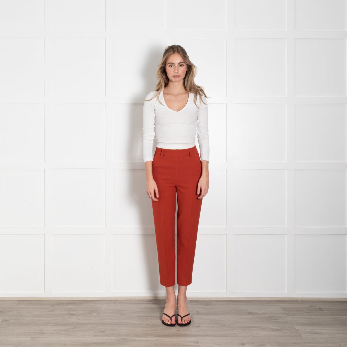 The Fold Rust Textured Fabric Straight Leg Trousers