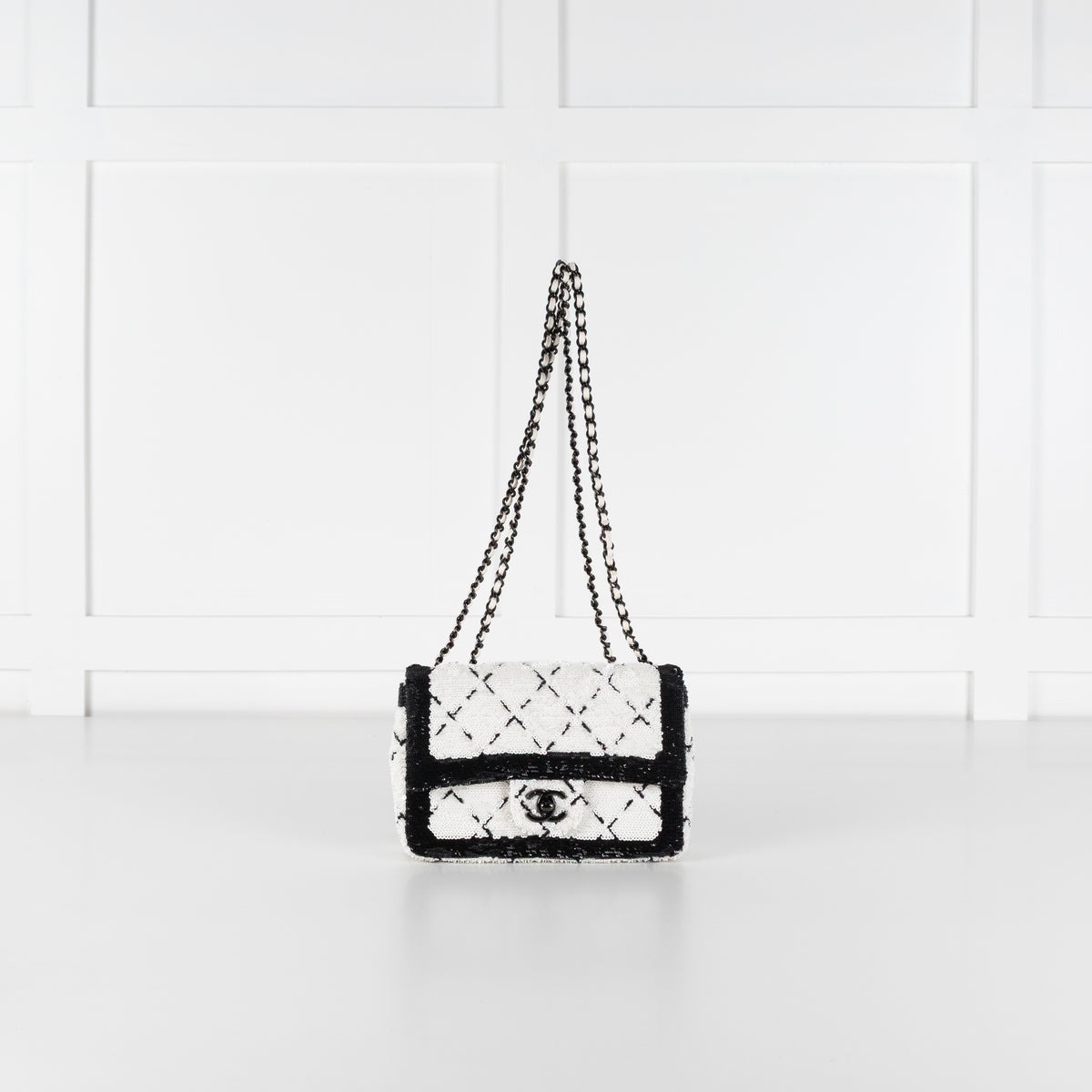 Chanel SS 2024 Sequin Classic Flap Bag in Black & White