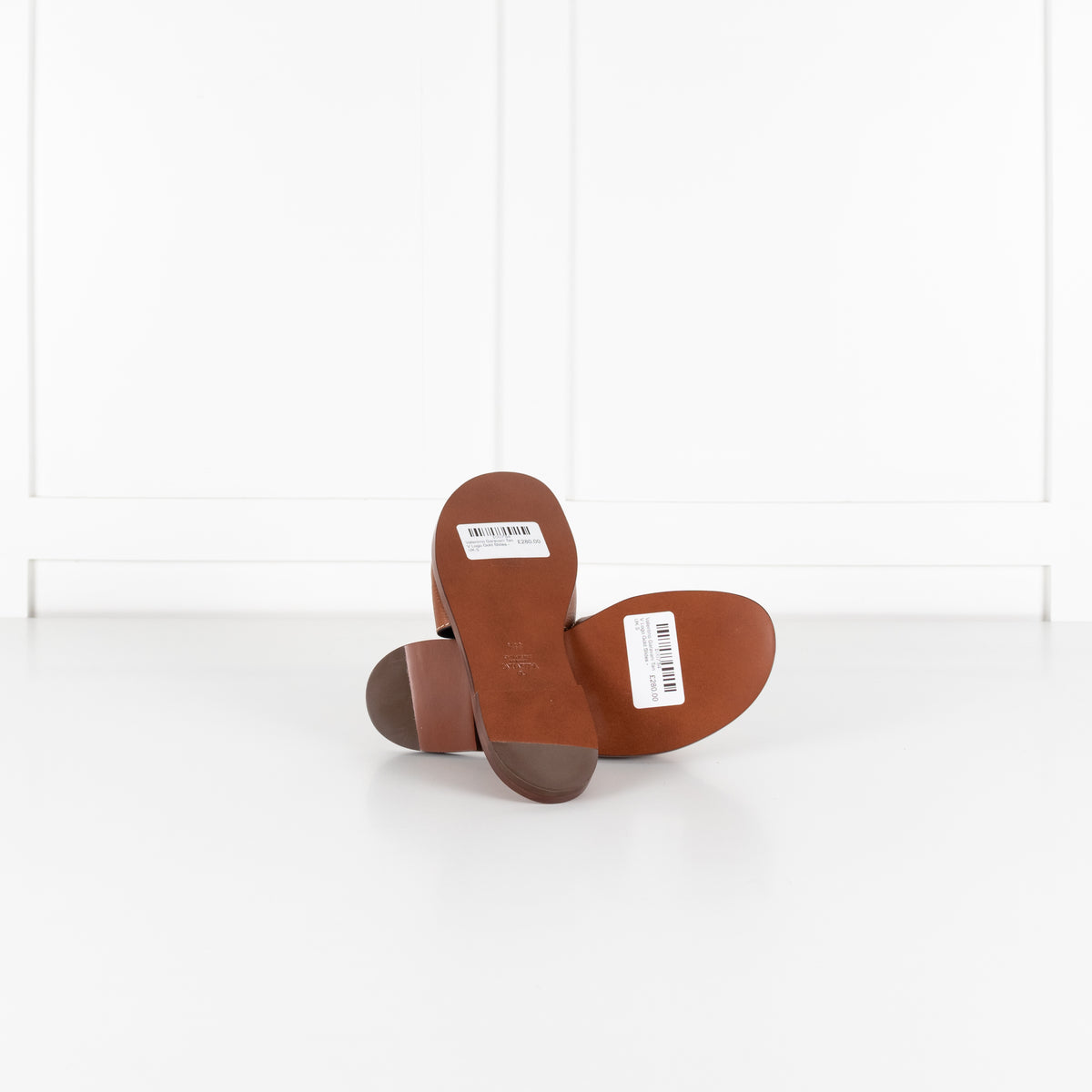 Valentino Garavani Tan V Logo Gold Slides