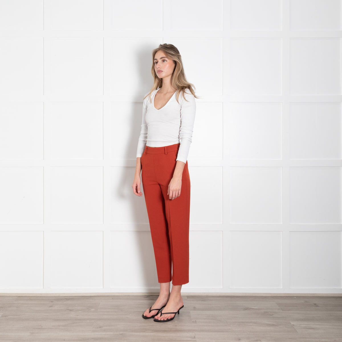 The Fold Rust Textured Fabric Straight Leg Trousers