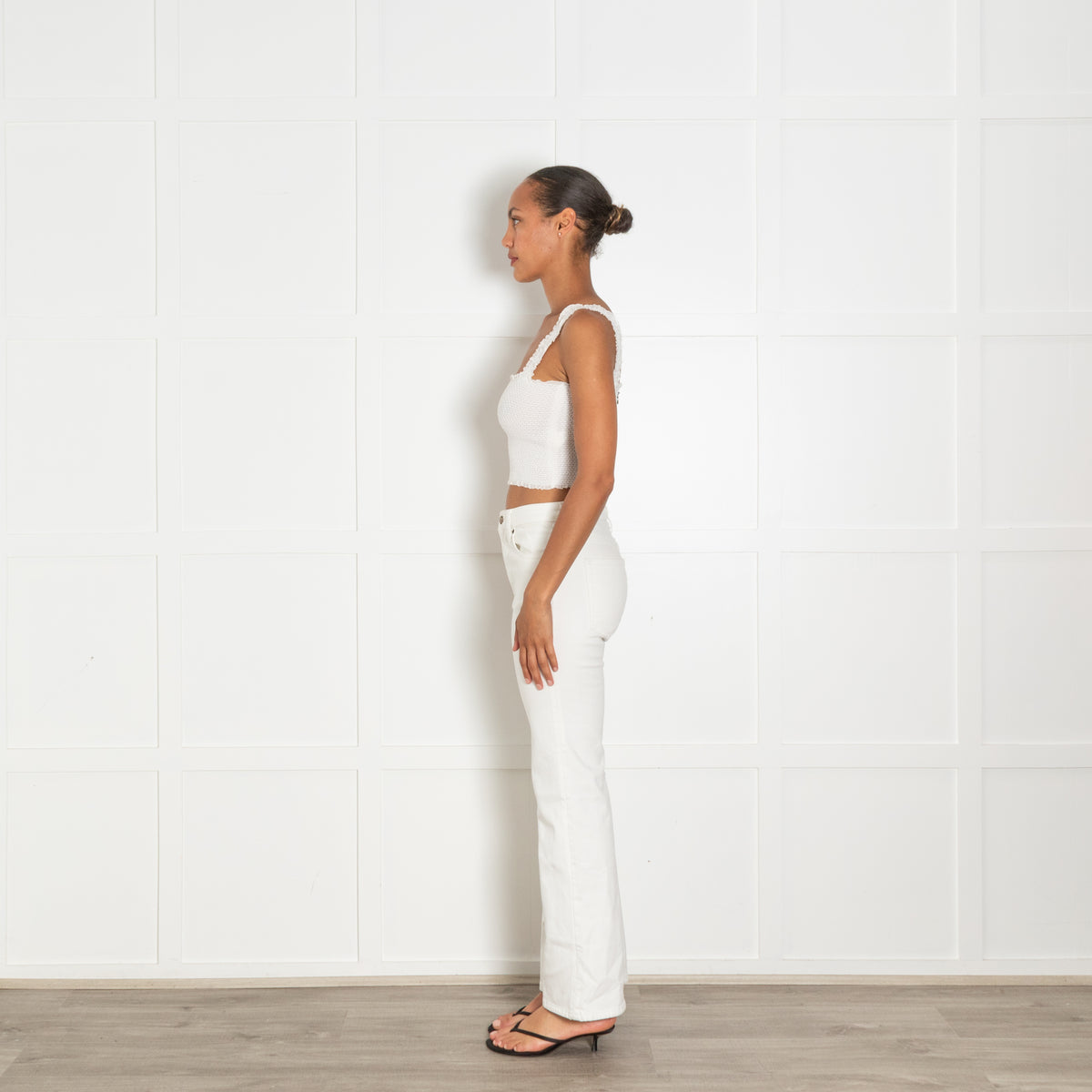 Alice + Olivia White Shirred Cropped Square Top With Zip