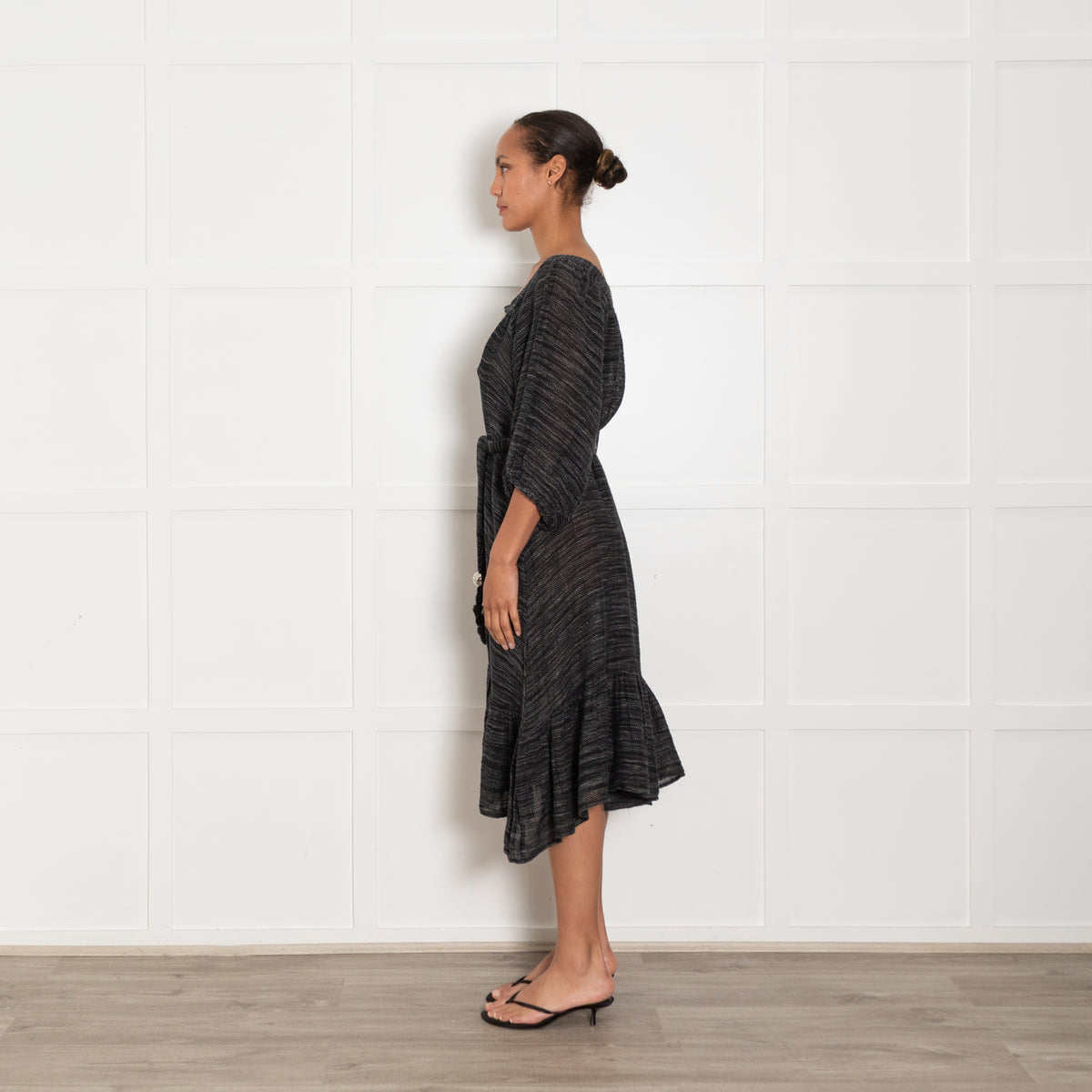 Lisa Marie Fernandez Black White Open Weave Linen Midi Dress
