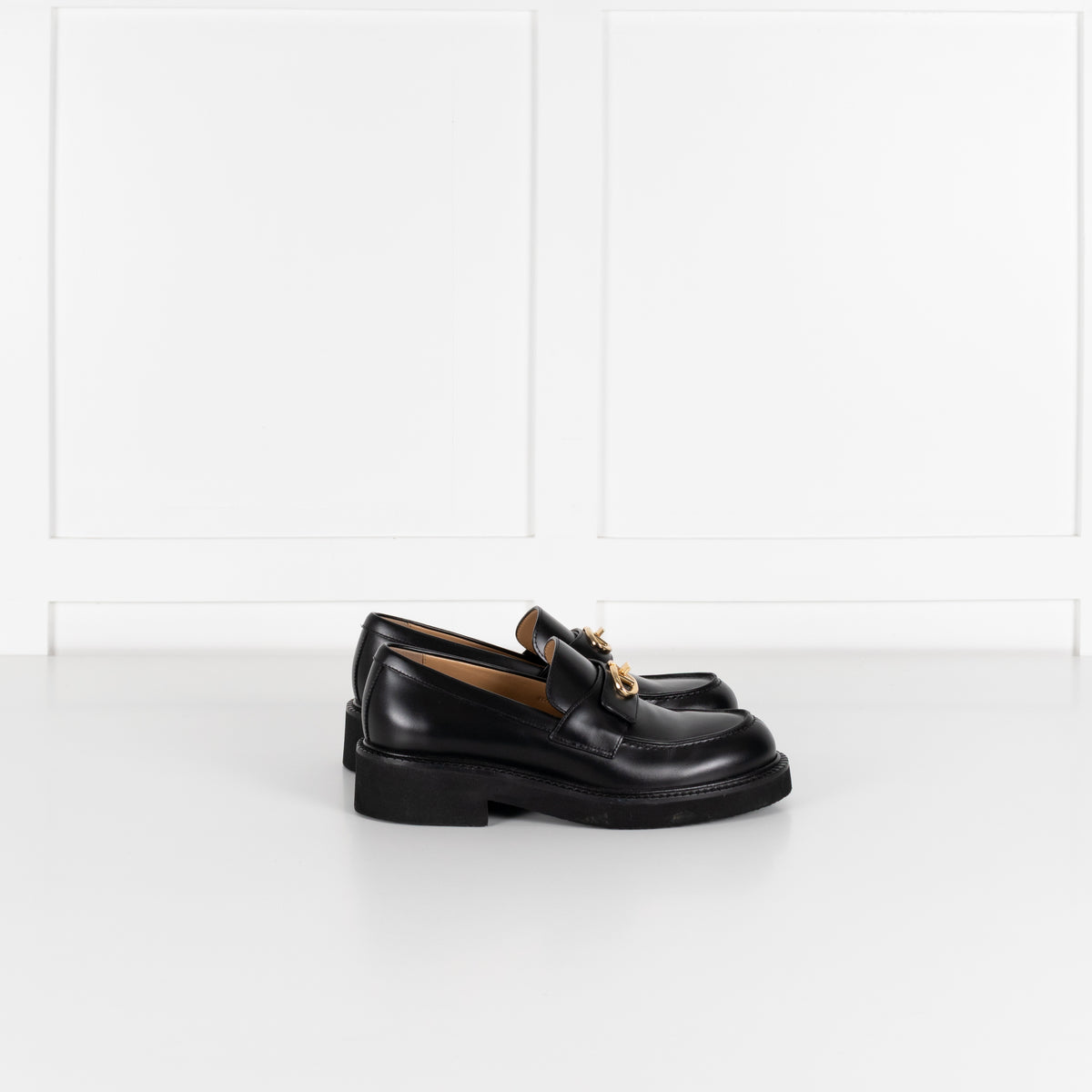 Valentino Black Leather V Logo Locker Loafers