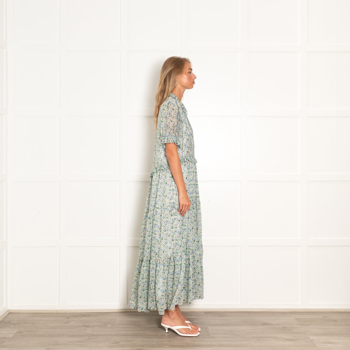 Sister Jane Green Micro Floral Tiered Frill Maxi Dress