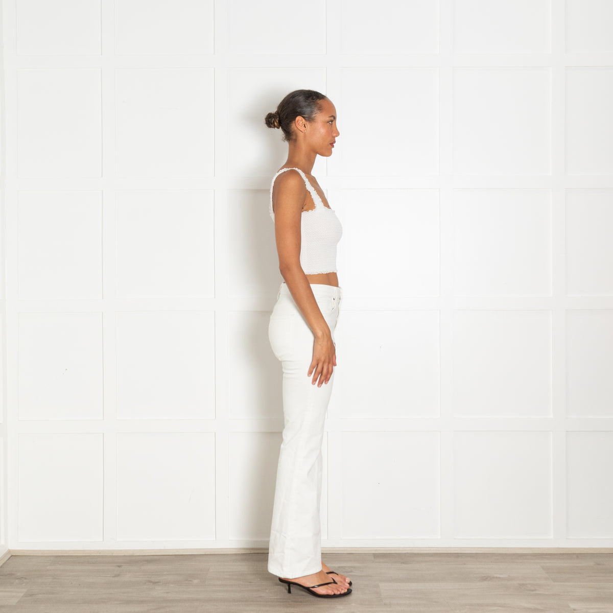 Alice + Olivia White Shirred Cropped Square Top With Zip