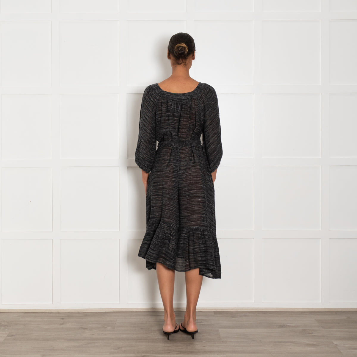 Lisa Marie Fernandez Black White Open Weave Linen Midi Dress