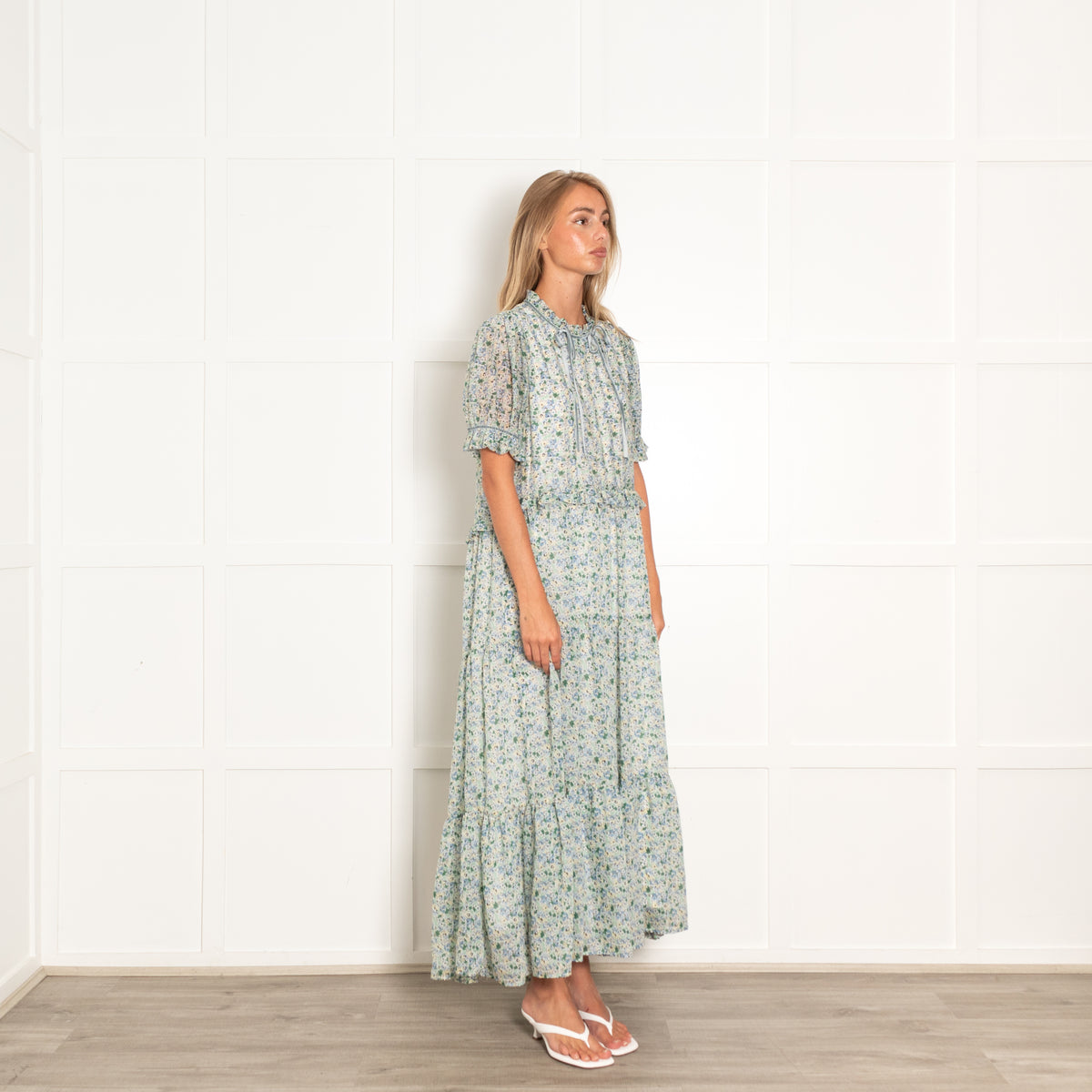 Sister Jane Green Micro Floral Tiered Frill Maxi Dress