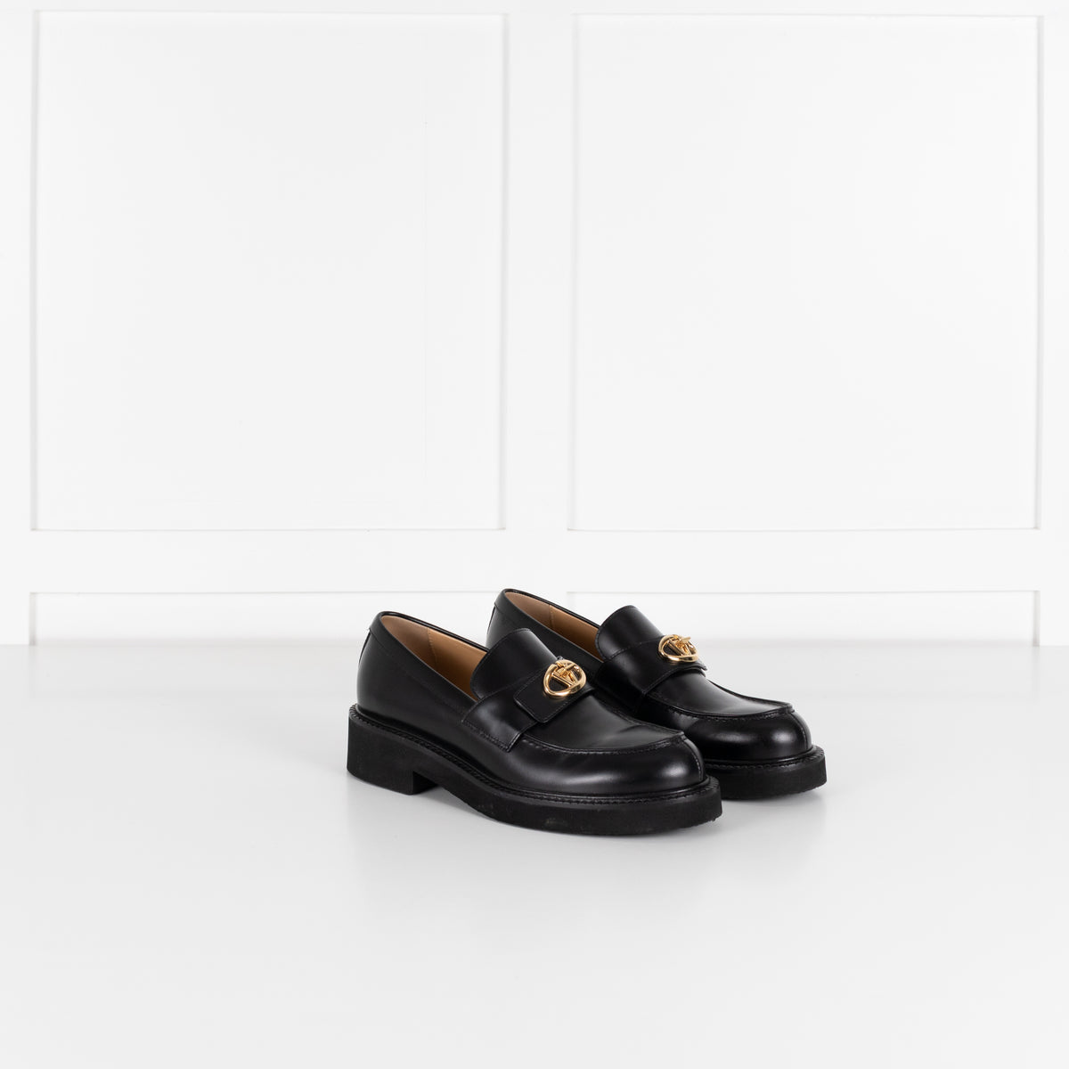 Valentino Black Leather V Logo Locker Loafers