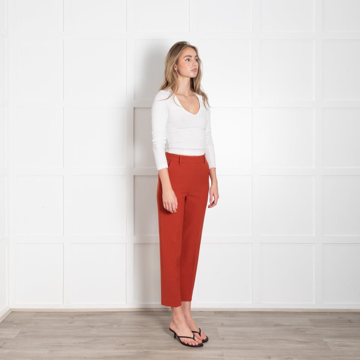 The Fold Rust Textured Fabric Straight Leg Trousers