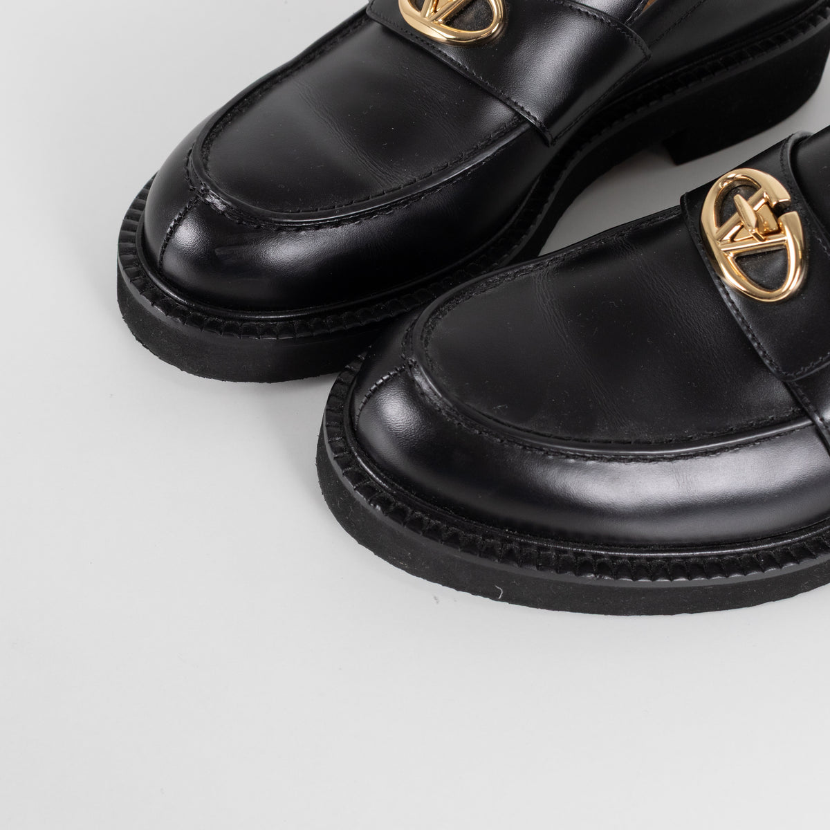Valentino Black Leather V Logo Locker Loafers