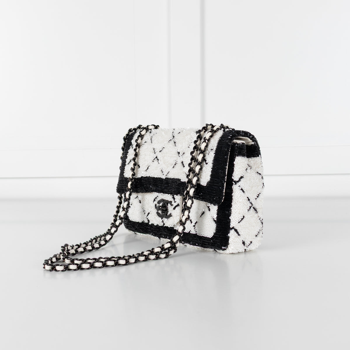 Chanel SS 2024 Sequin Classic Flap Bag in Black & White