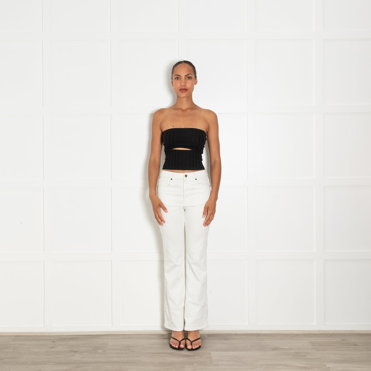 Reformation Black Ribbed Bandeu Top With Cutout