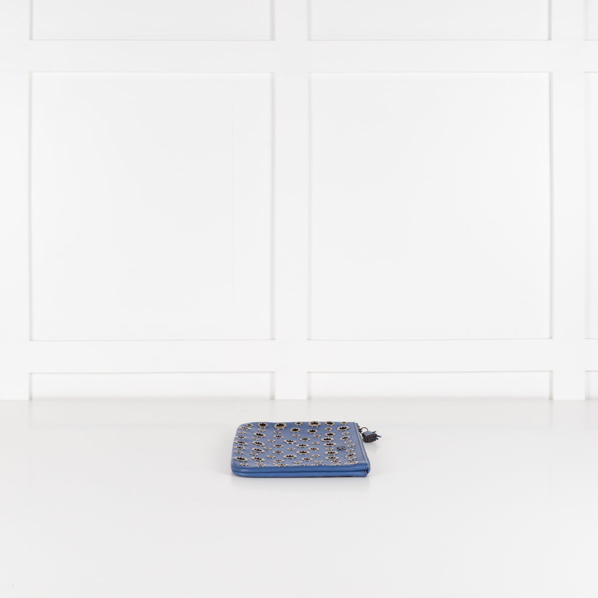 Anya Hindmarch Bright Blue Clutch with Gunmetal Eyelet Detailing