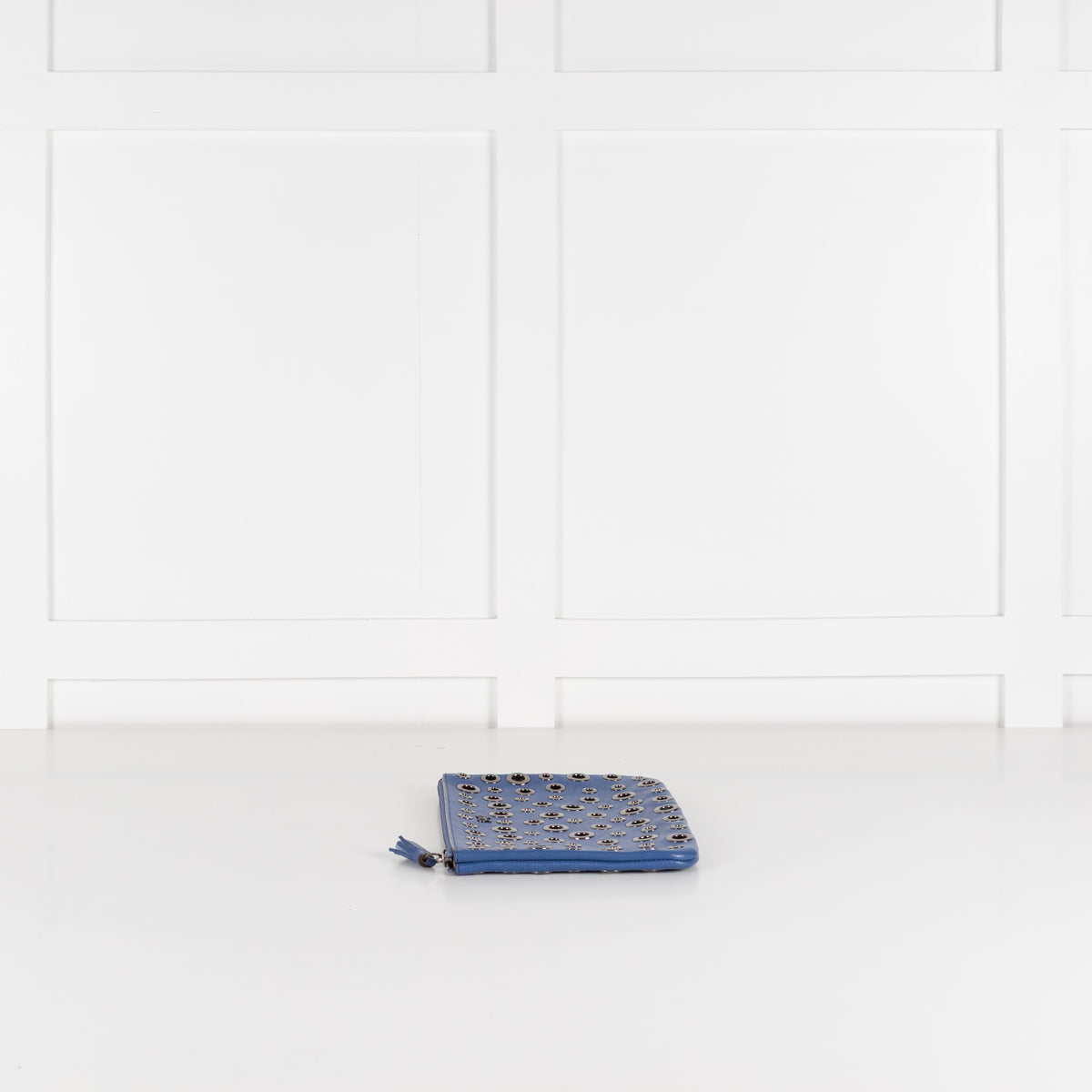 Anya Hindmarch Bright Blue Clutch with Gunmetal Eyelet Detailing