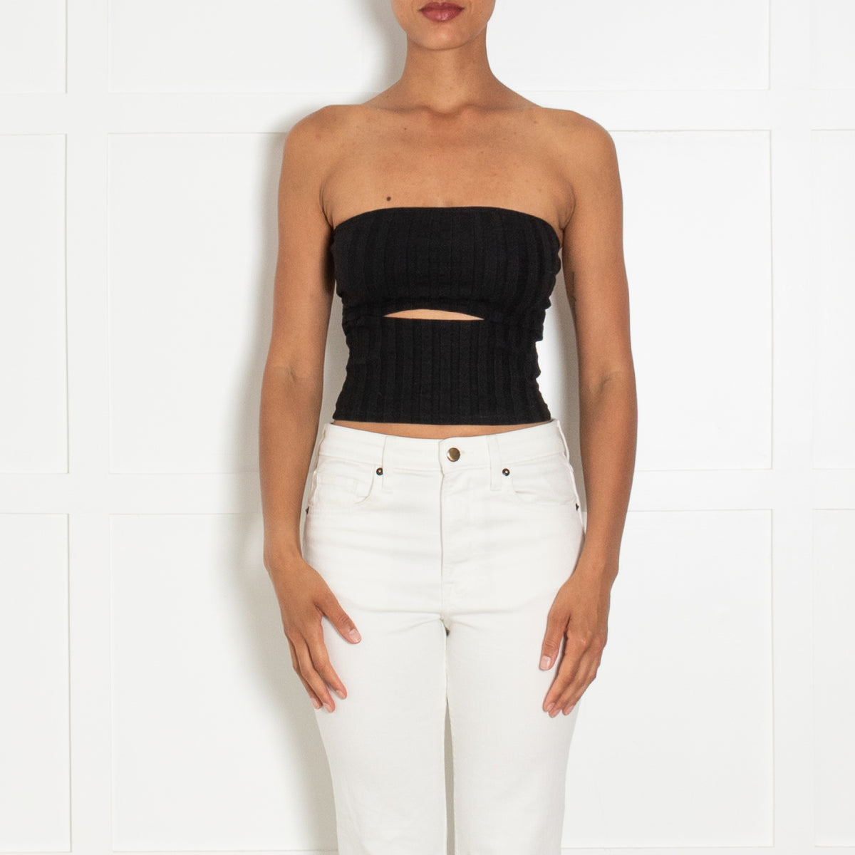 Reformation Black Ribbed Bandeu Top With Cutout