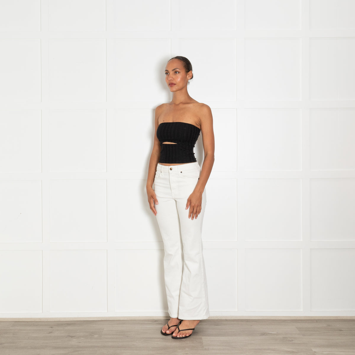 Reformation Black Ribbed Bandeu Top With Cutout