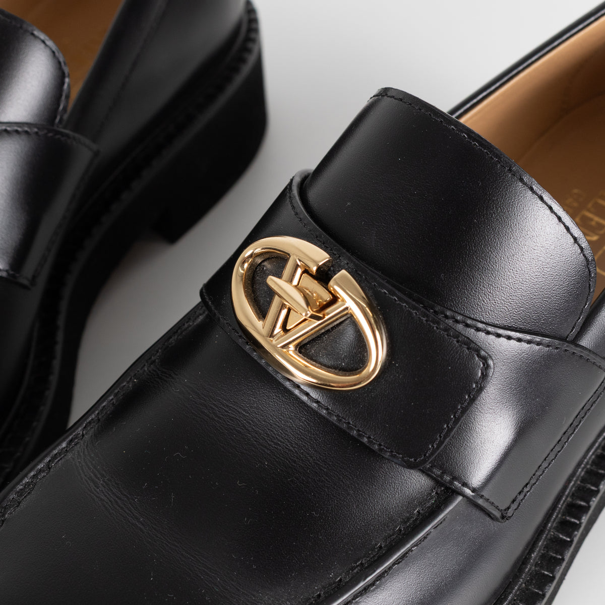 Valentino Black Leather V Logo Locker Loafers
