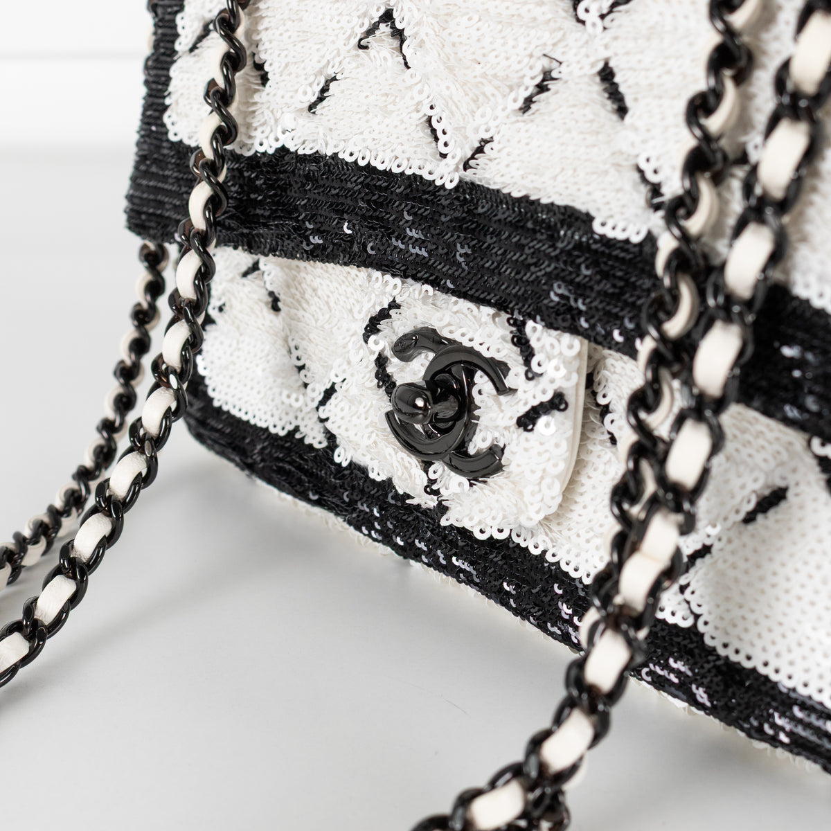Chanel SS 2024 Sequin Classic Flap Bag in Black & White