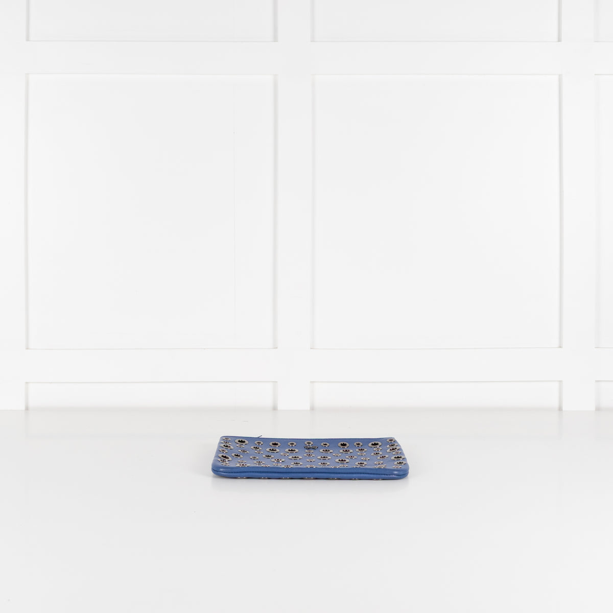 Anya Hindmarch Bright Blue Clutch with Gunmetal Eyelet Detailing