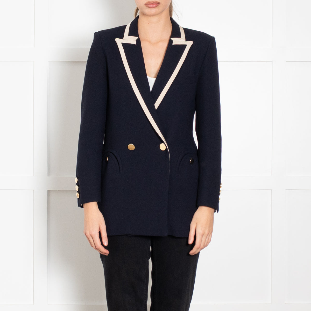 Blaze Milano Navy Everyday Wool Blazer with Cream Silk Trim