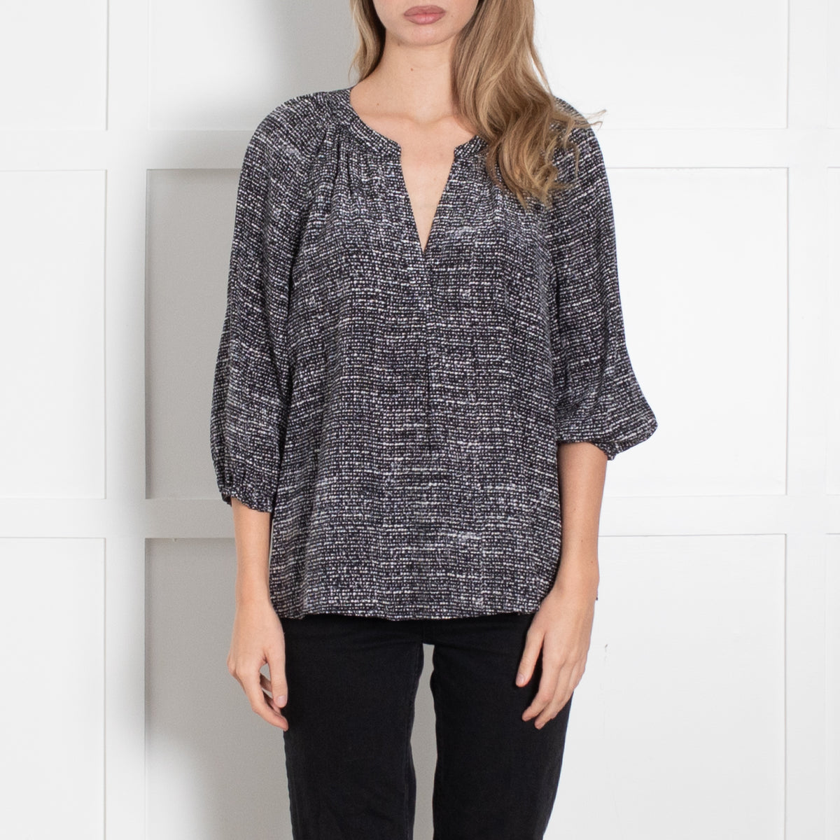 Joie Black Check Silk Blouse