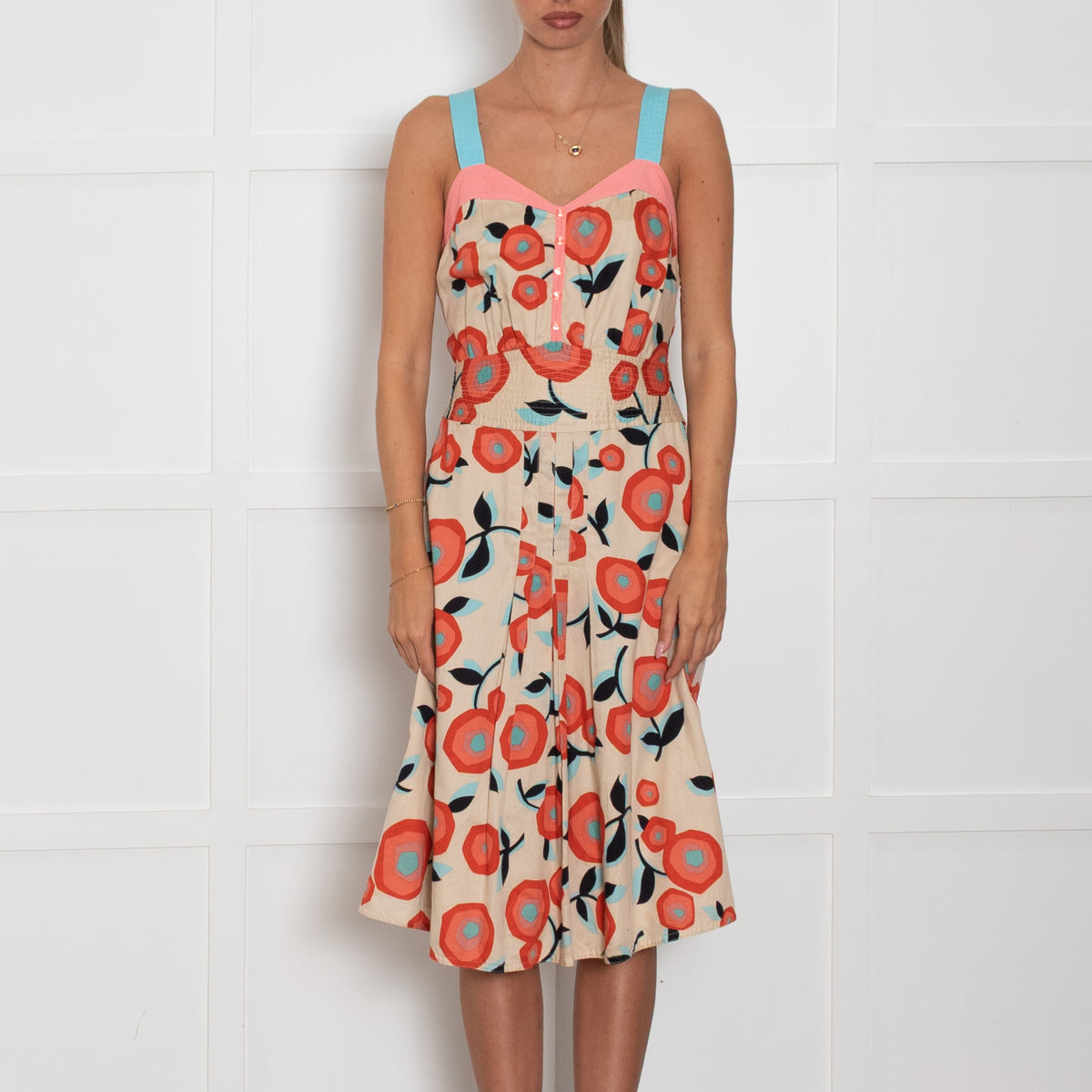 Marc By Marc Jacobs Beige Orange Cotton Sleeveless Dress