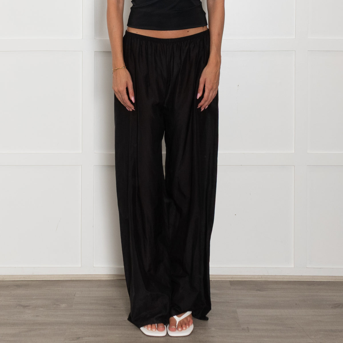 The Row Black Fine Cotton Silk Blend Sheer Trousers