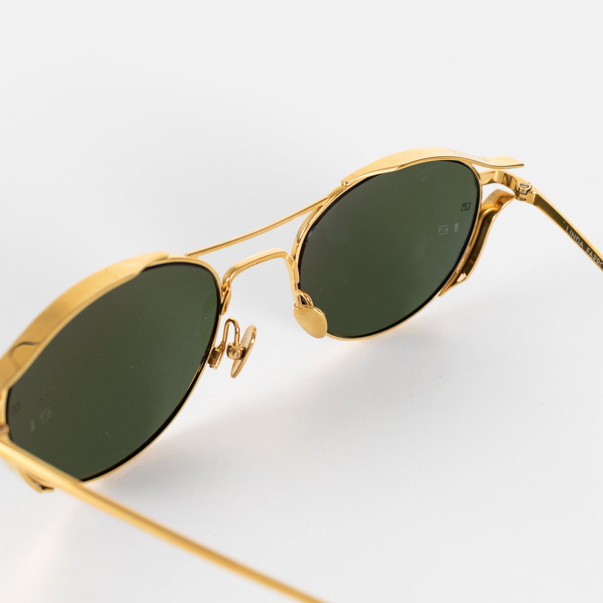 Linda Farrow Gold Titanium Round Sunglasses with Green Lens