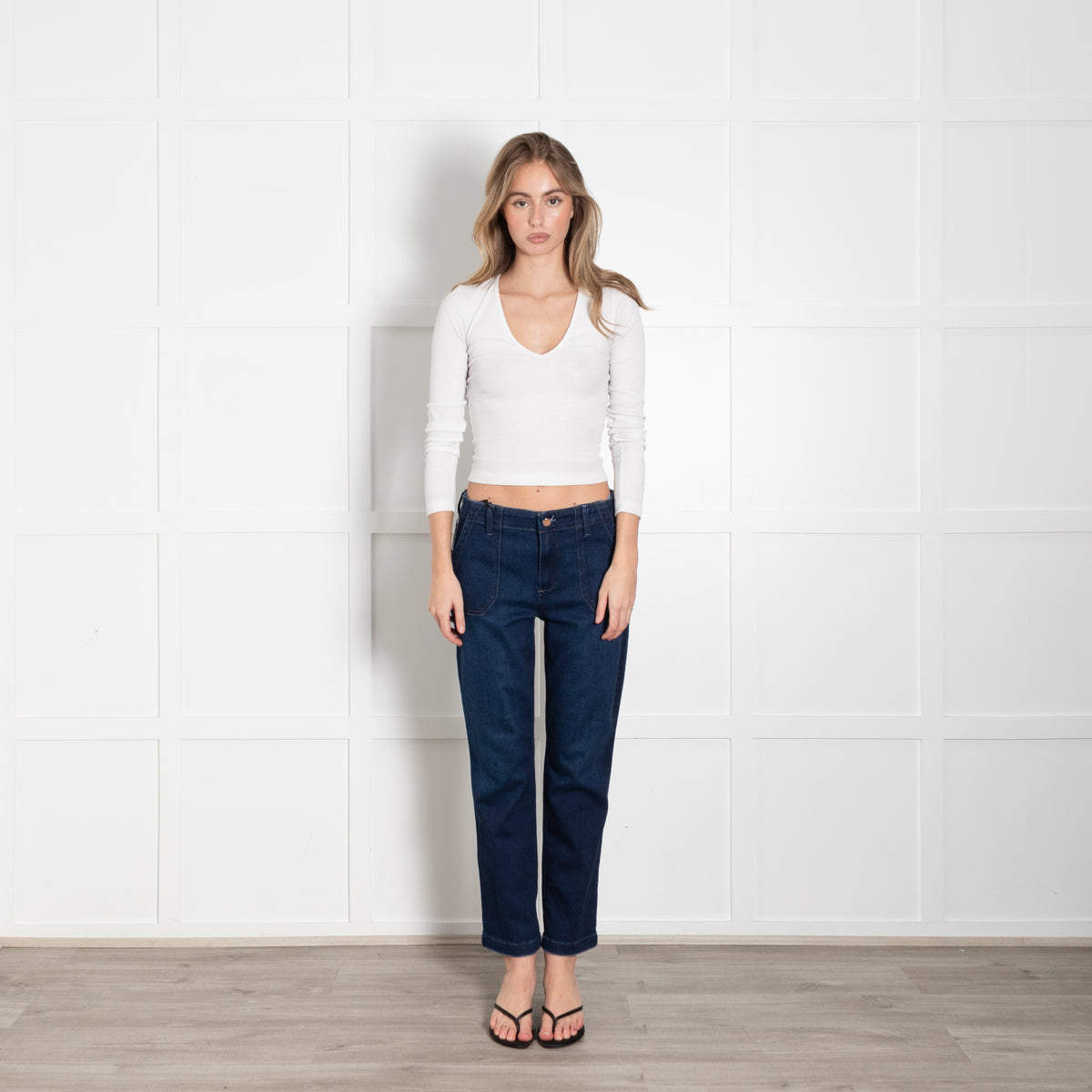 Paige Dark Blue Mayslie Front Pocket Jeans