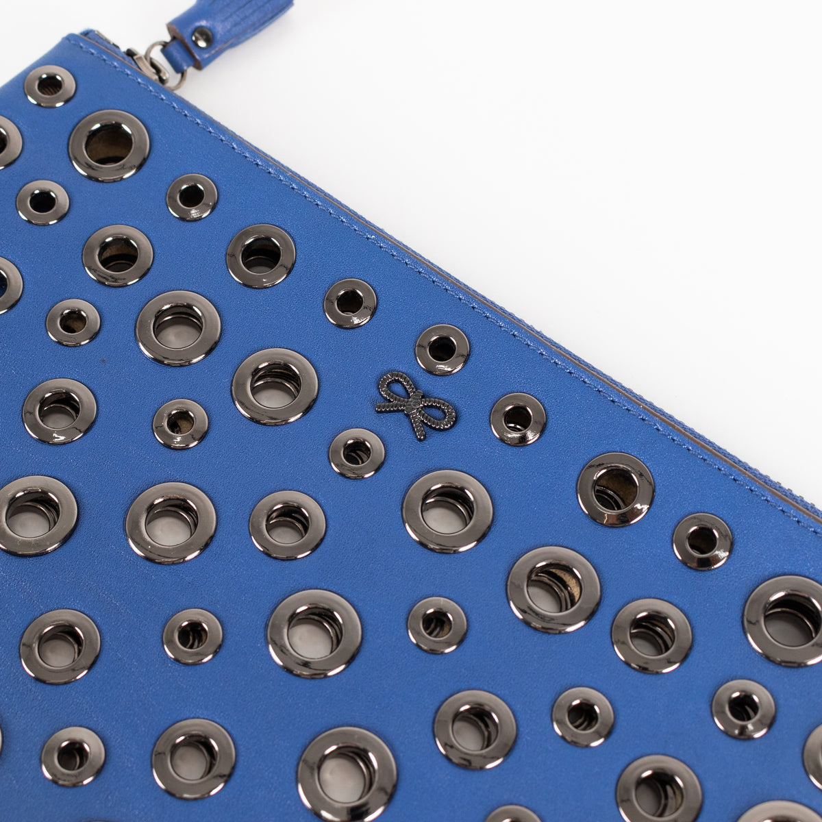 Anya Hindmarch Bright Blue Clutch with Gunmetal Eyelet Detailing