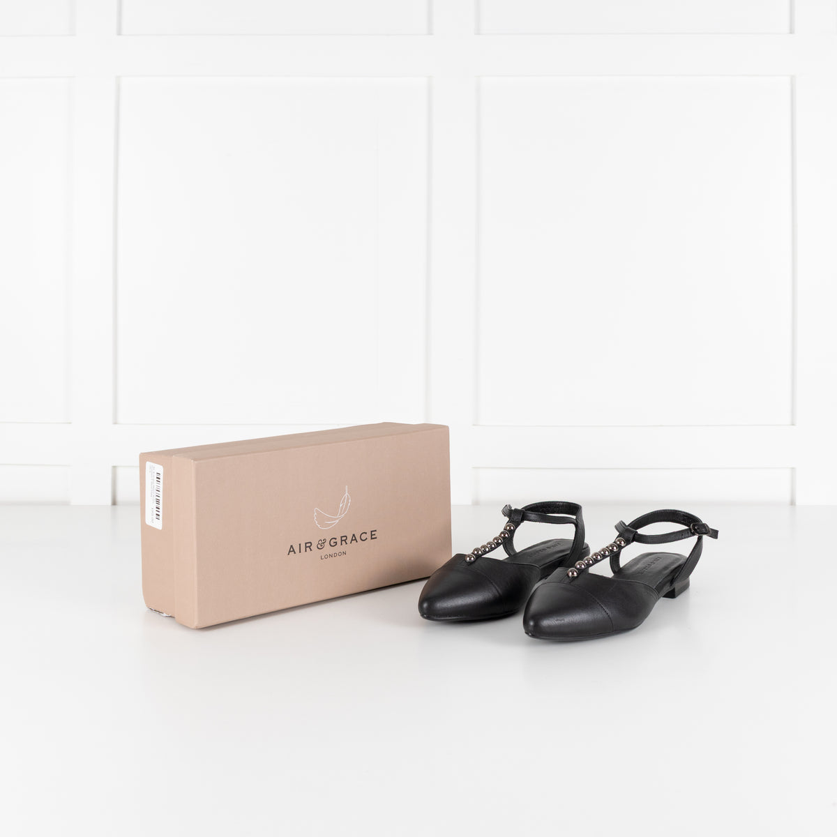 Air & Grace Black Anais Pointed T Stud Flats