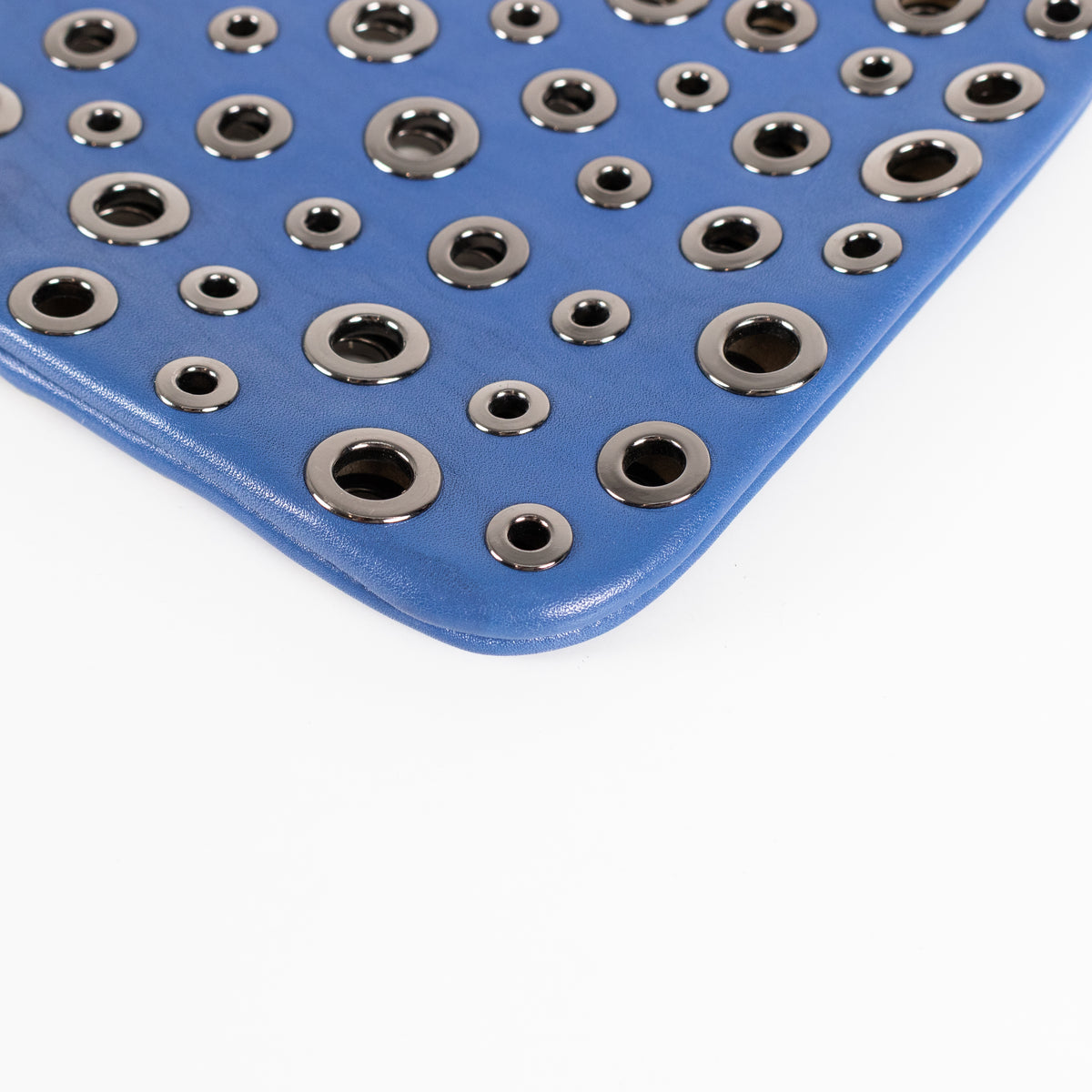 Anya Hindmarch Bright Blue Clutch with Gunmetal Eyelet Detailing