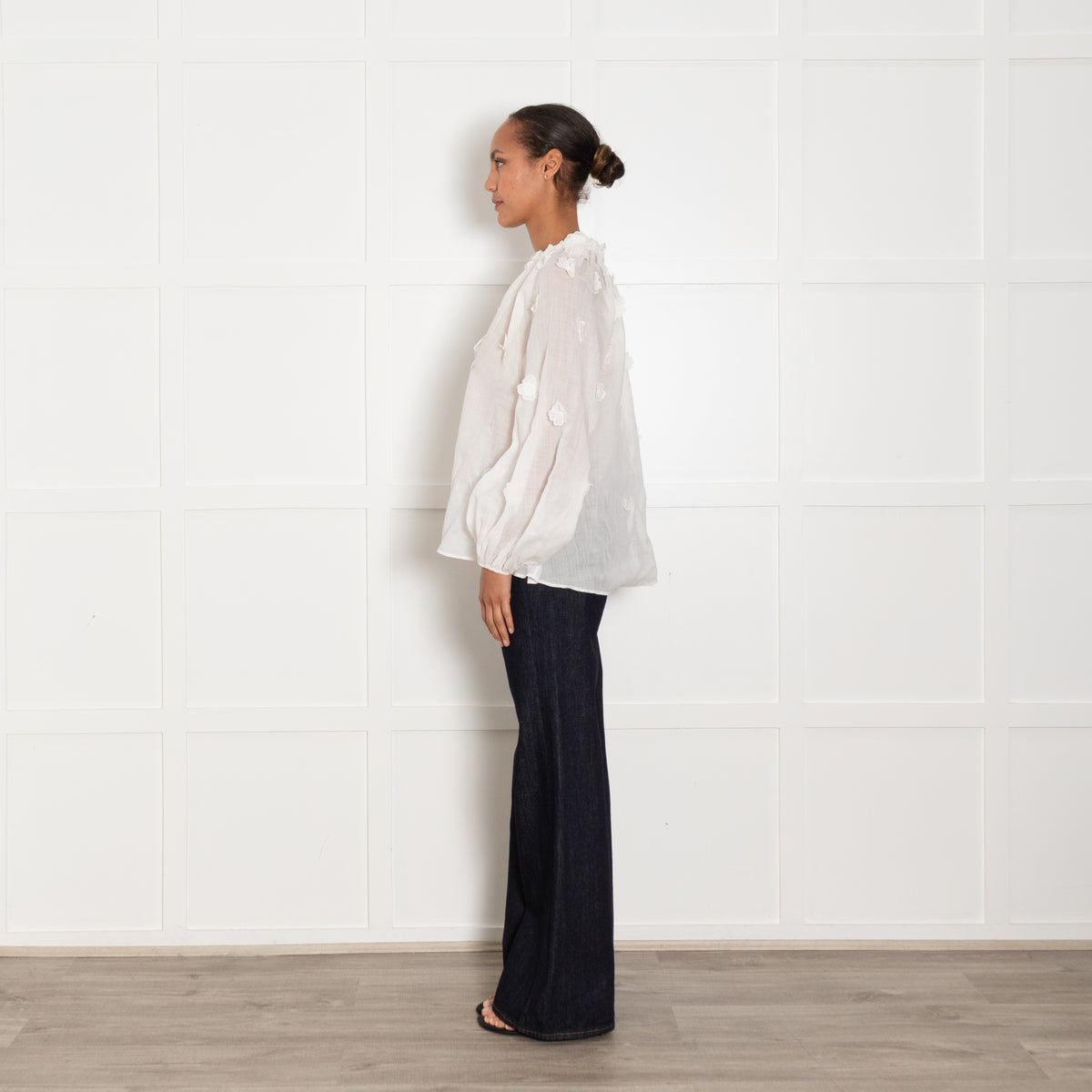 Zimmermann White Linen Lola Applique Flower Blouse
