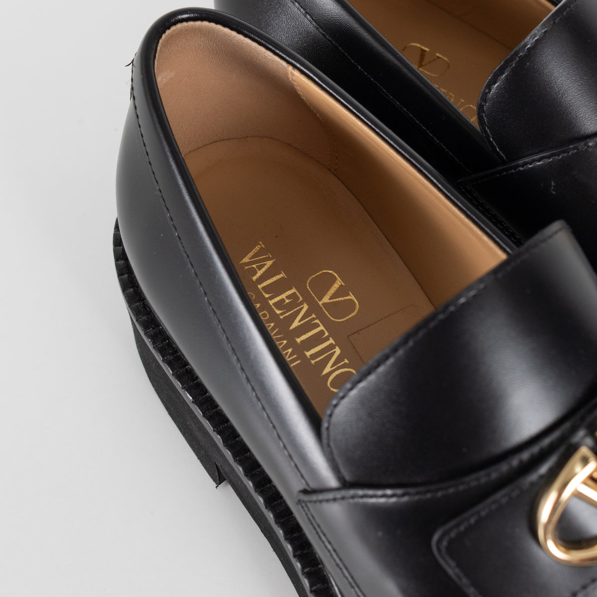 Valentino Black Leather V Logo Locker Loafers