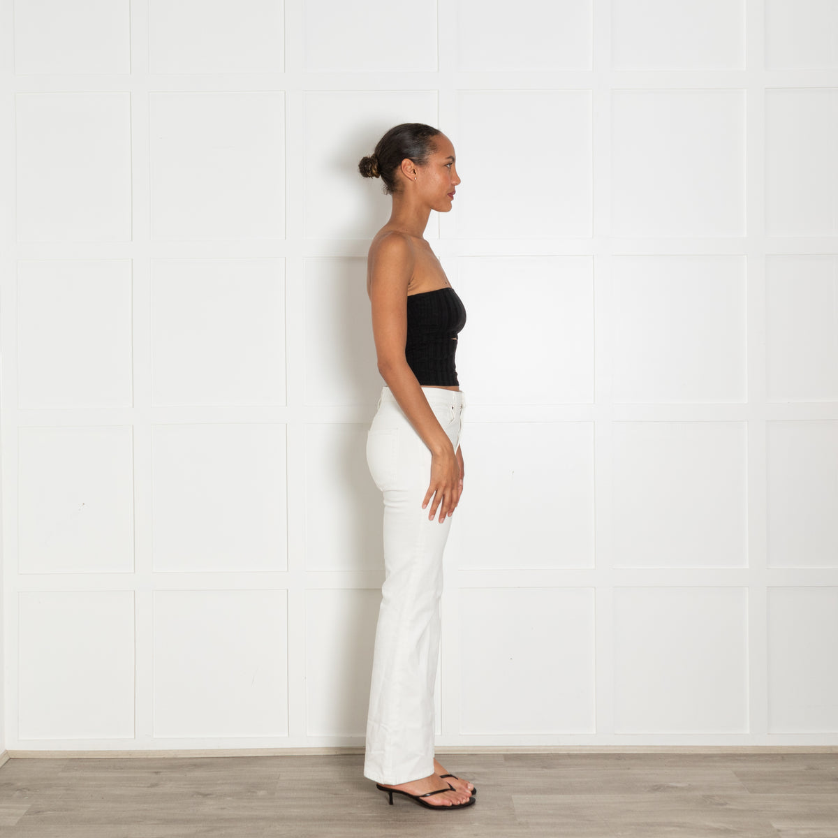 Reformation Black Ribbed Bandeu Top With Cutout