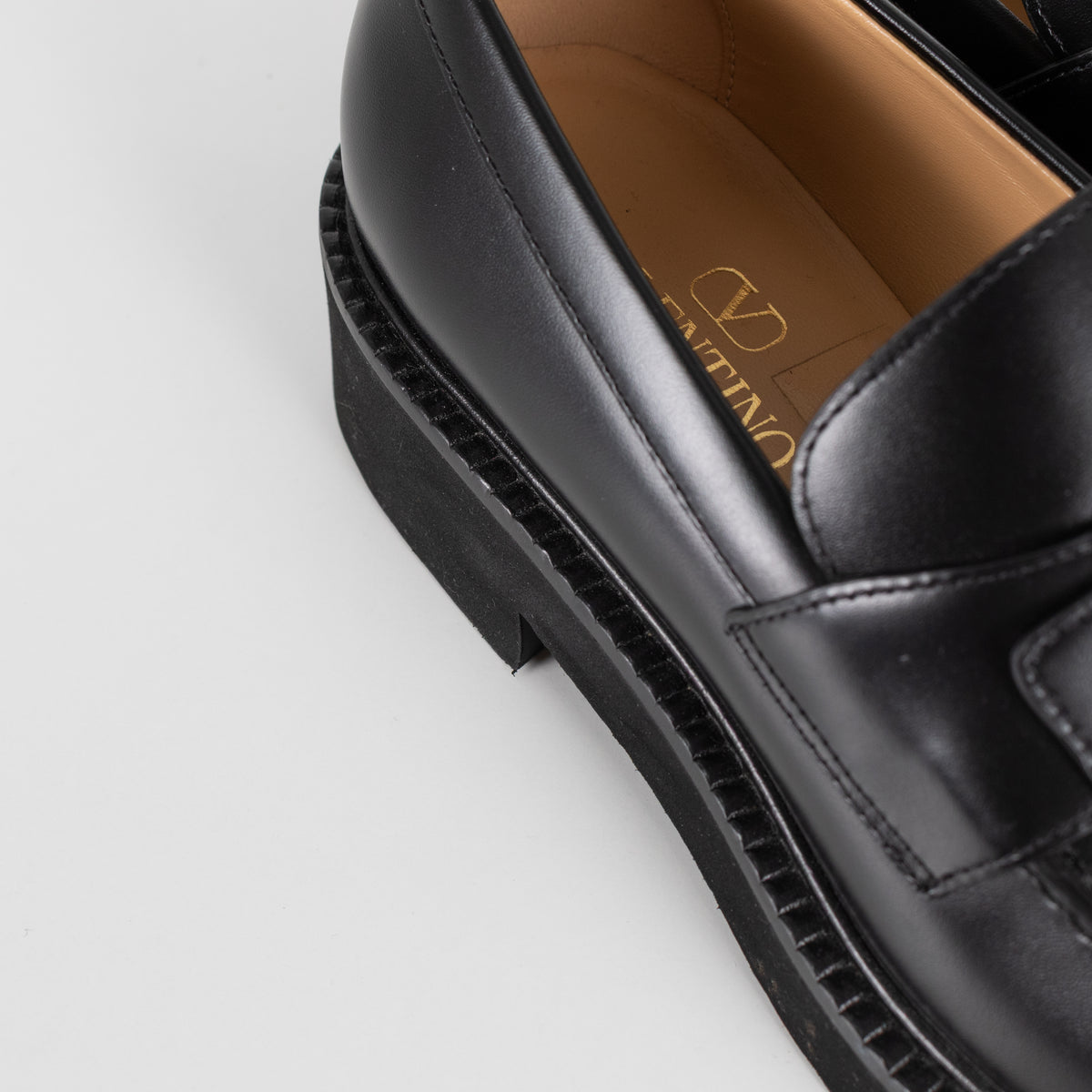 Valentino Black Leather V Logo Locker Loafers