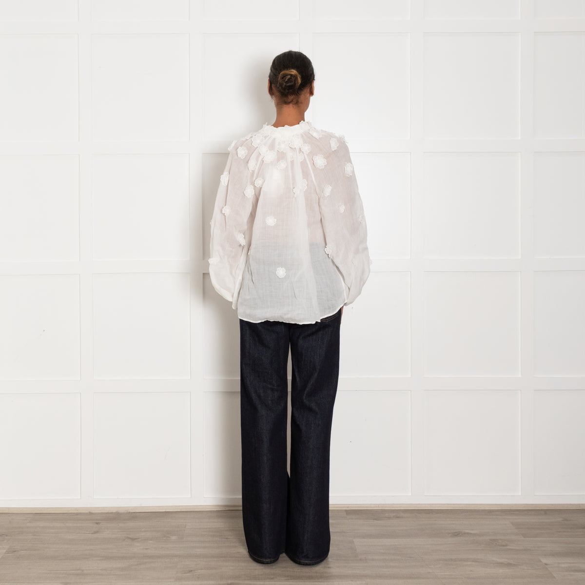 Zimmermann White Linen Lola Applique Flower Blouse