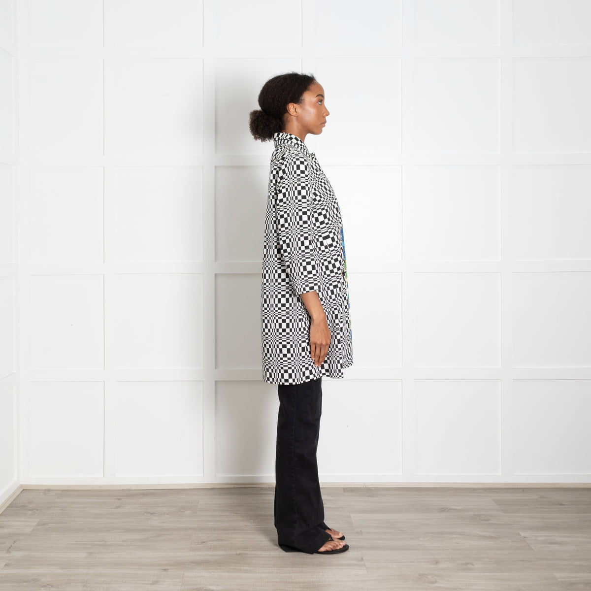 Weekend Max Mara White Black Check Green Floral Print Coat
