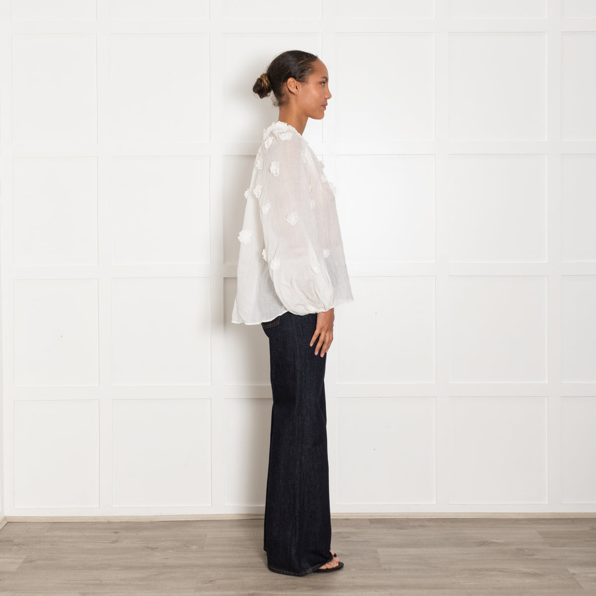 Zimmermann White Linen Lola Applique Flower Blouse