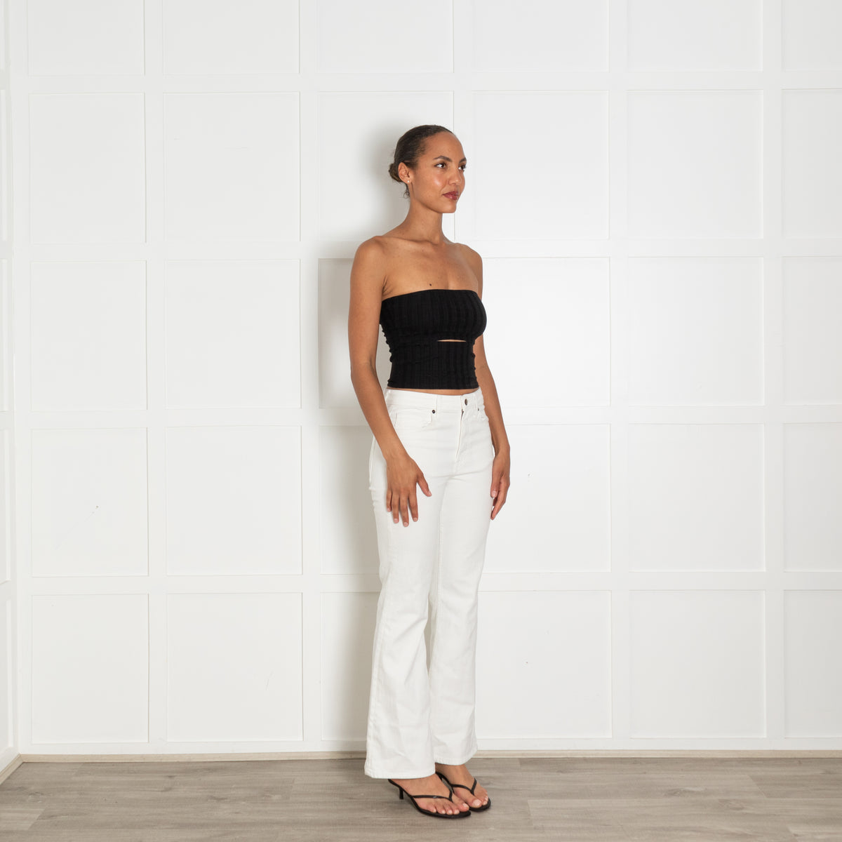 Reformation Black Ribbed Bandeu Top With Cutout