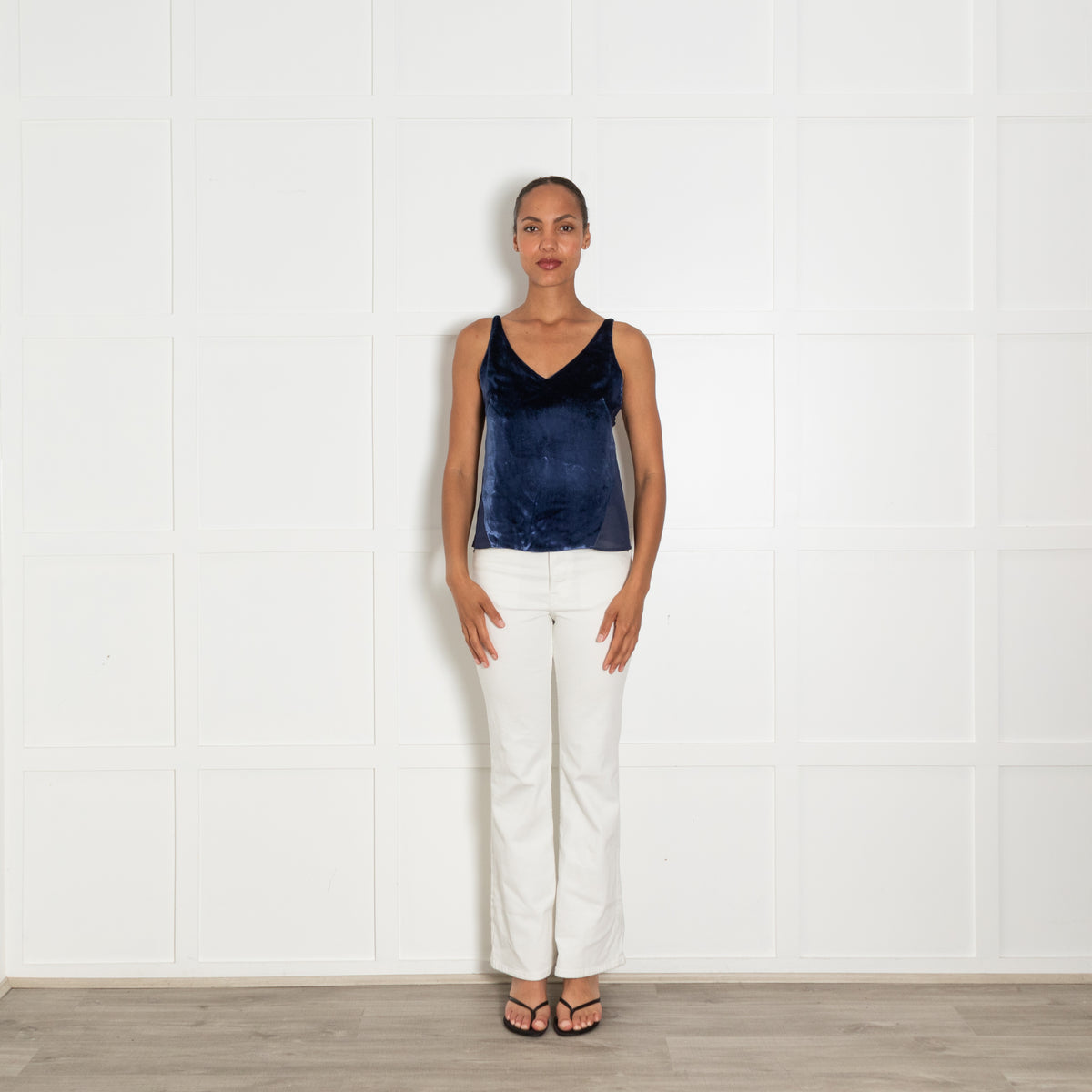 J Brand Navy Velvet  And Mesh Camisole Top