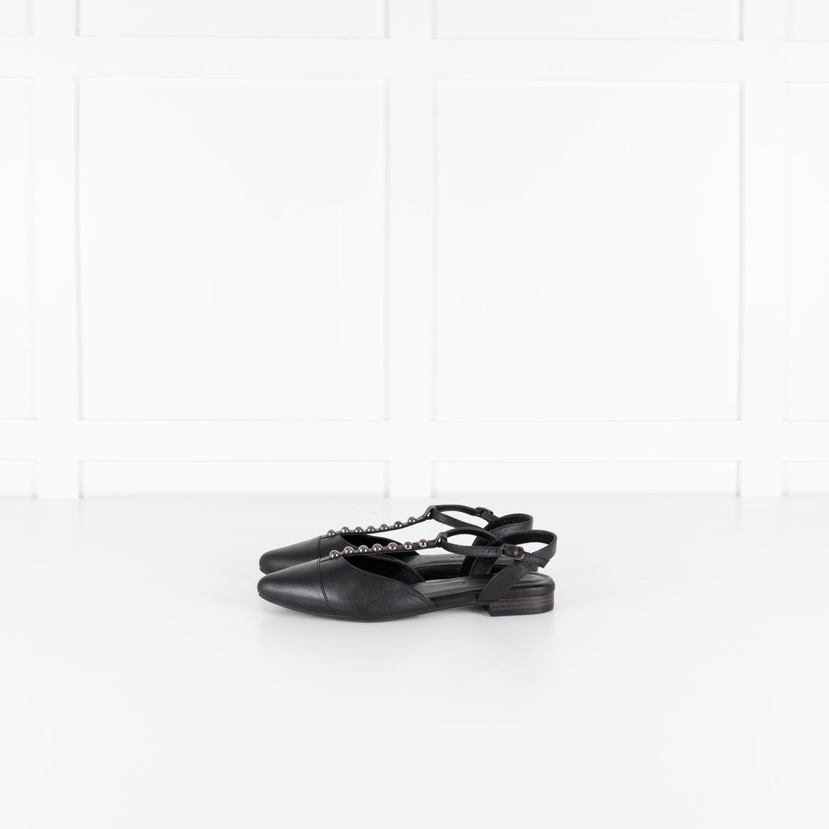 Air & Grace Black Anais Pointed T Stud Flats