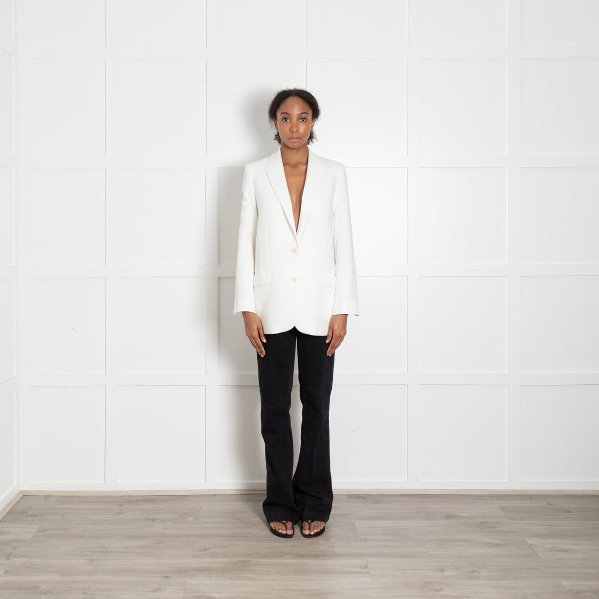 Zadig & Voltaire Preloved Cream Gold Diamante Arm Detail Motif Jacket