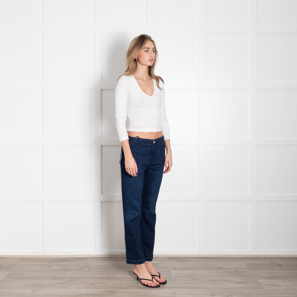 Paige Dark Blue Mayslie Front Pocket Jeans